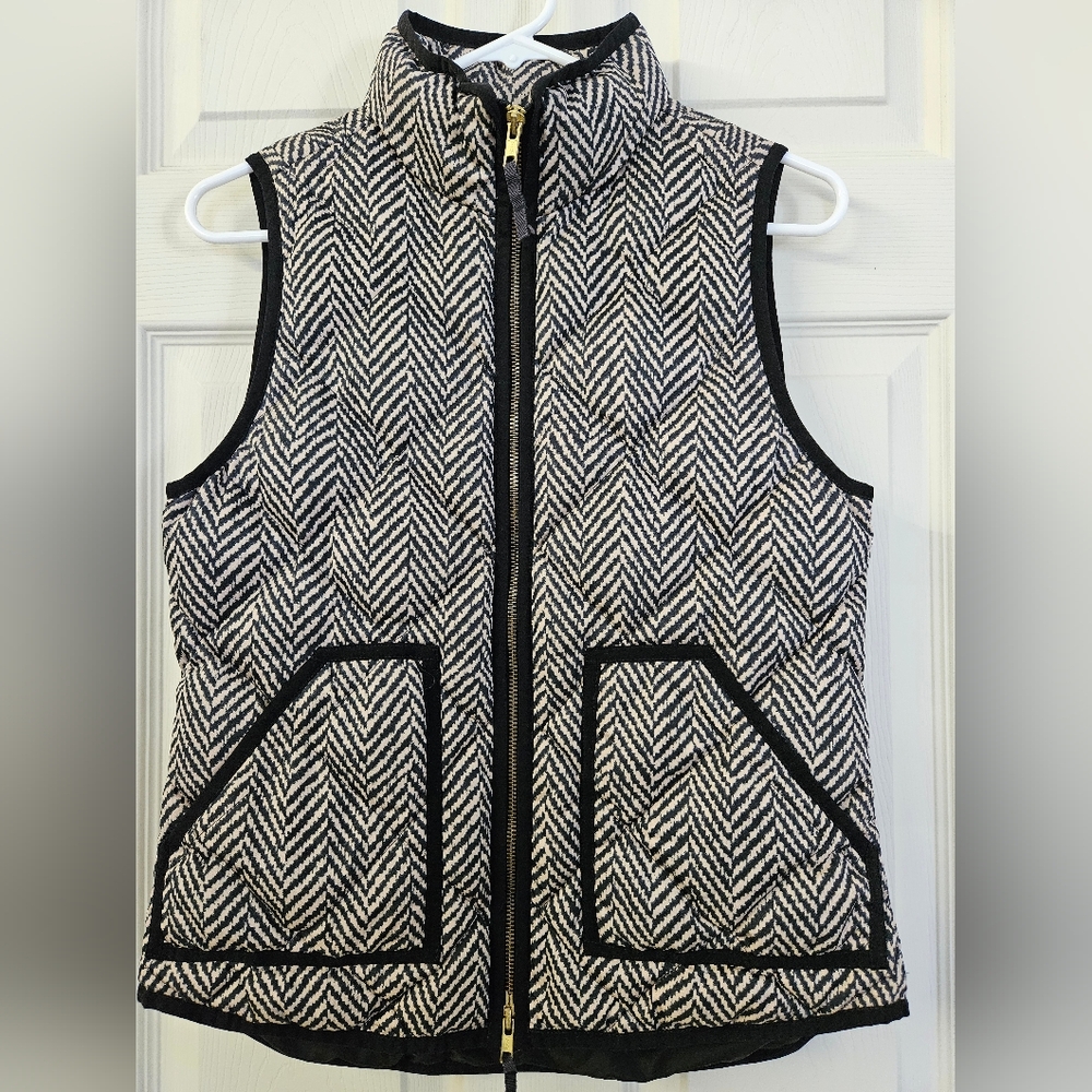 J. Crew Black & Tan Patterned Bubble Vest- Size XS